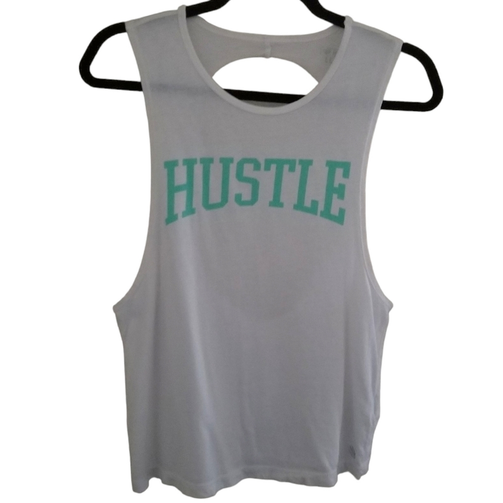 Forever 21 Women's Crew Neck Open Back Athletic Hustle Graphic T-shirt